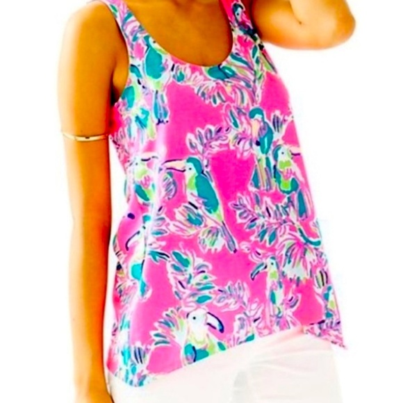 Lilly Pulitzer Pink Pima Cotton Toucan Tank Top Size Small - Picture 1 of 8